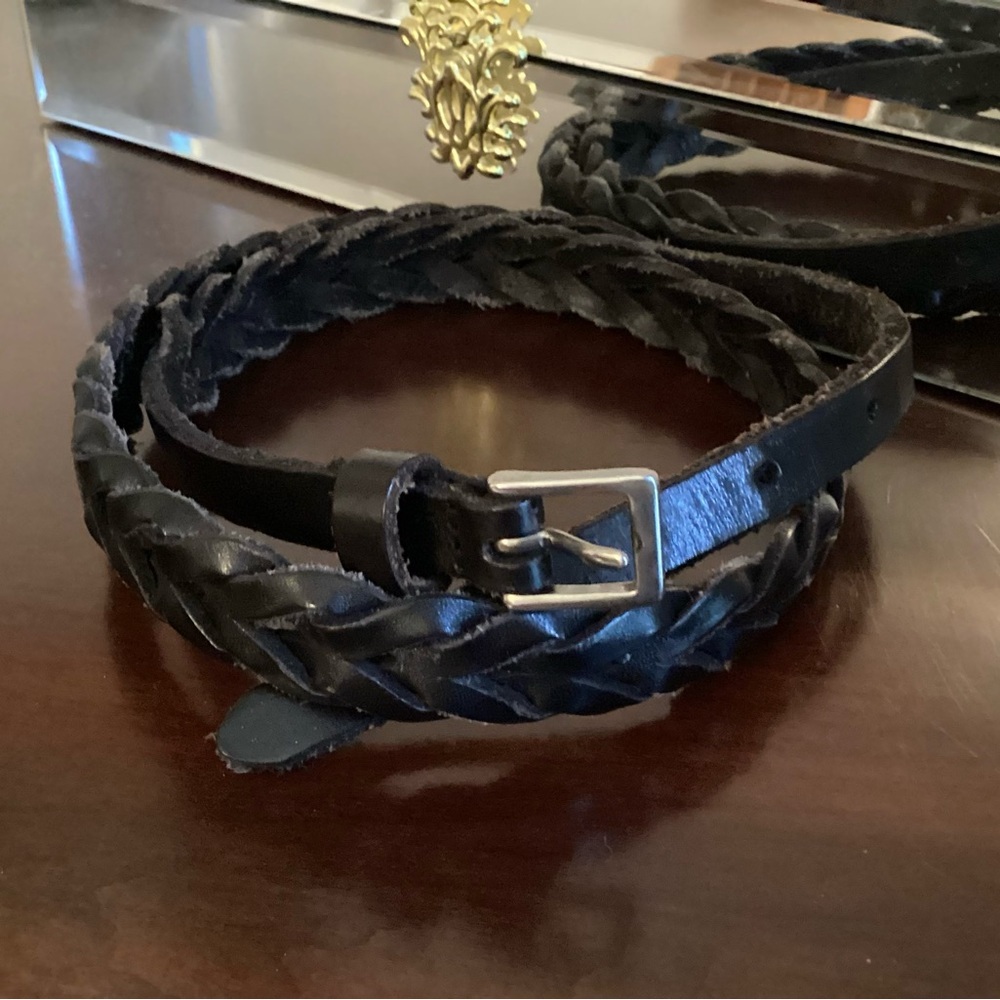 Black Leather Braided Belt